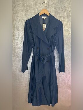 On 34th Women's Chambray Lyocell Trench Coat Belted L Denim Double
Breasted Long